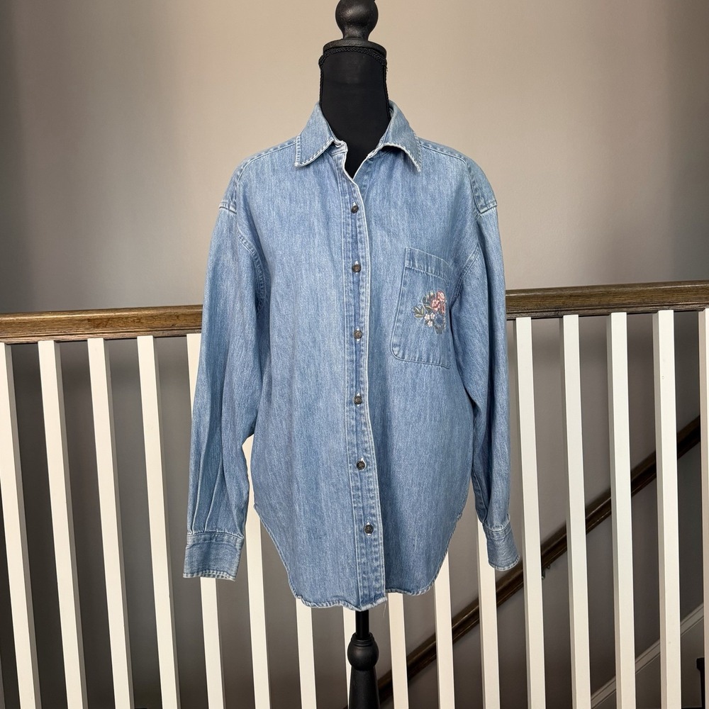 Banana Republic Safari & Travel Embroidered Floral Denim Long Sleeved Shirt M